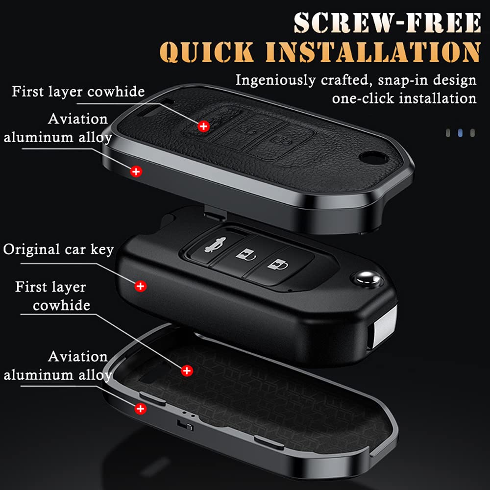Ontto Étui De Clé De Voiture En Cuir Adapté Pour Honda Civic City Vezel Accord HR-V CRV Polit Jade Crider Odyssey Accessoires Télécommande Étui Porte-clés Protection 3 Boutons Rose B