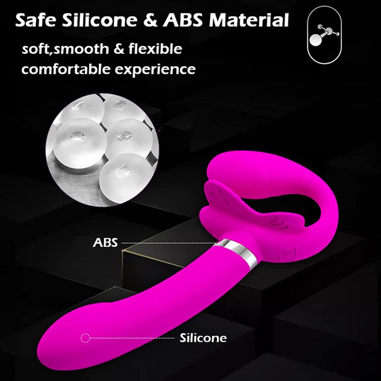 Massaggiatore in silicone wireless con due estremità e coppie lesbiche, stimolazione del clitoride adatta, uno stimolatore del punto G con dieci impostazioni di velocità regolabili.