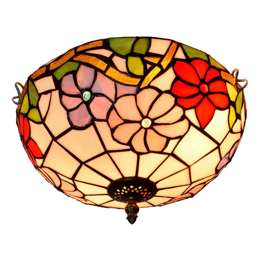 KXEcoLife Stained Glass Ceiling Lighting 12" Tiffany galss Lamp Bedroom Restaurant Café Light Morning Glory Fitting