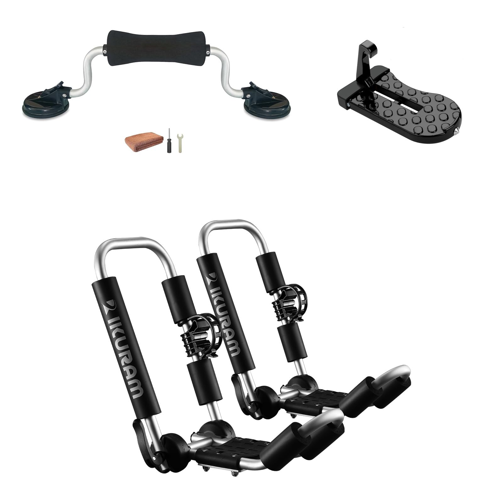 IKURAM R Aluminum Folding J-Style Kayak Roof Rack, Universal 3-in-1 Carrier