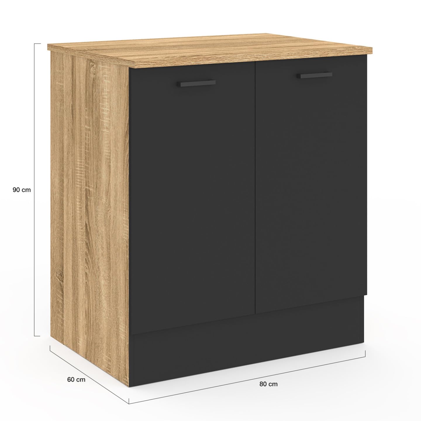IDMarket - Meuble Bas de Cuisine 80 cm STIL appoint 2 Portes Bois et Noir