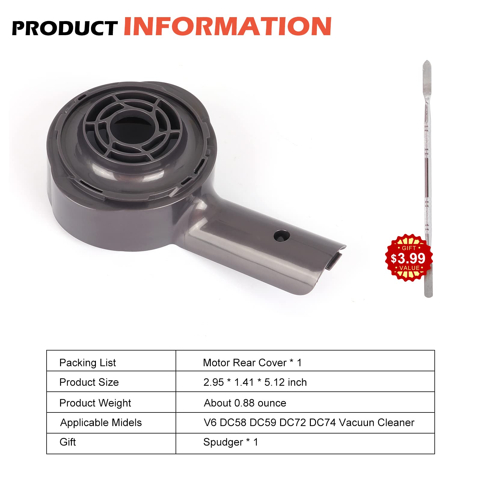 Motor Rear Cover/Motor Back Cover Replacement for Dyson V6 Vacuum Cleaner DC58 DC59 DC62 DC72 DC74 SV03 SV04 SV05 SV06 SV07 SV08 SV09 Models, Upgrading Parts to Install Hepa Filter