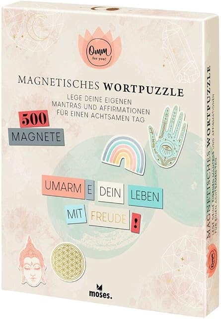 Moses Omm for You Magnetic Word Puzzle | for Your Own Mantras and Affirmations | Magnets for Your Own Fridge Poetry | Magnetic Sheets with Words, Ends and Symbols