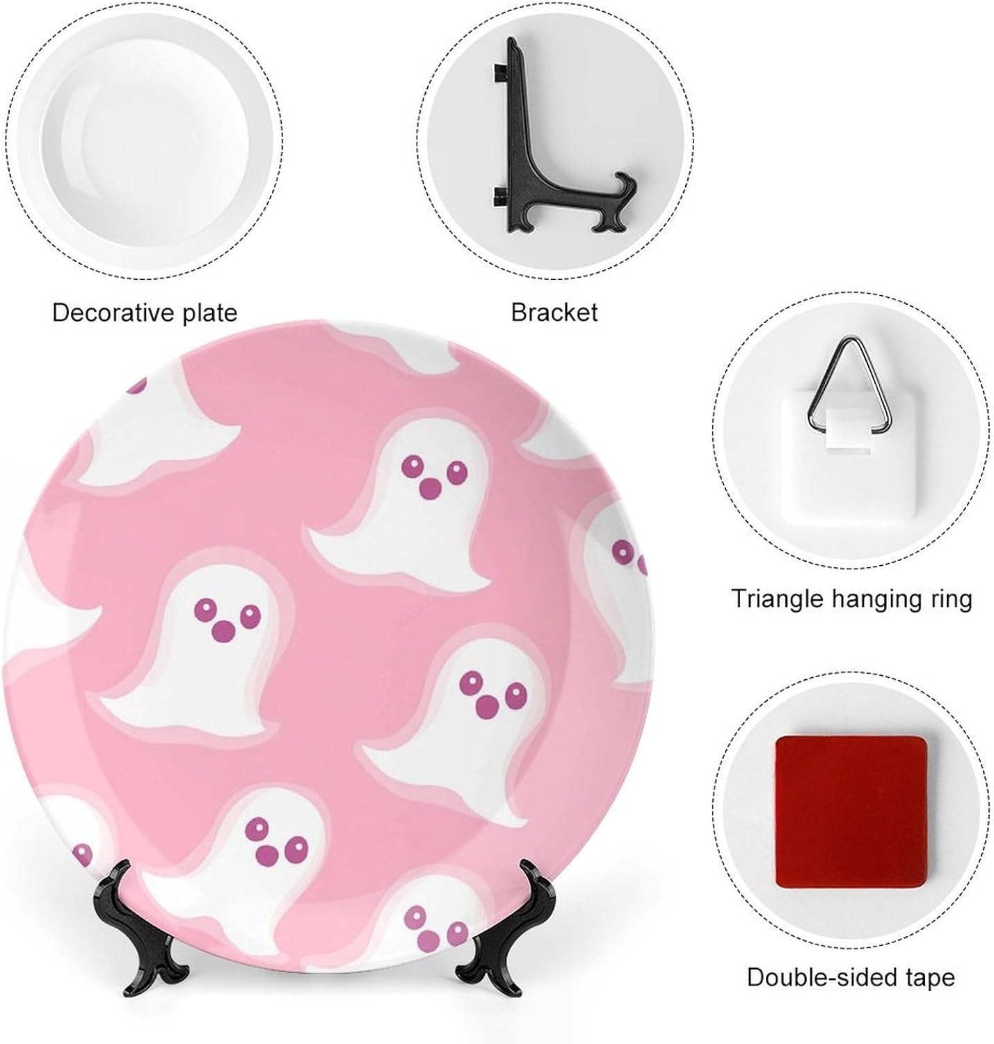 Cute Ghost Pattern Decorative Plates for Display Ceramic Plate Tray with Stand Hanger Home Decor