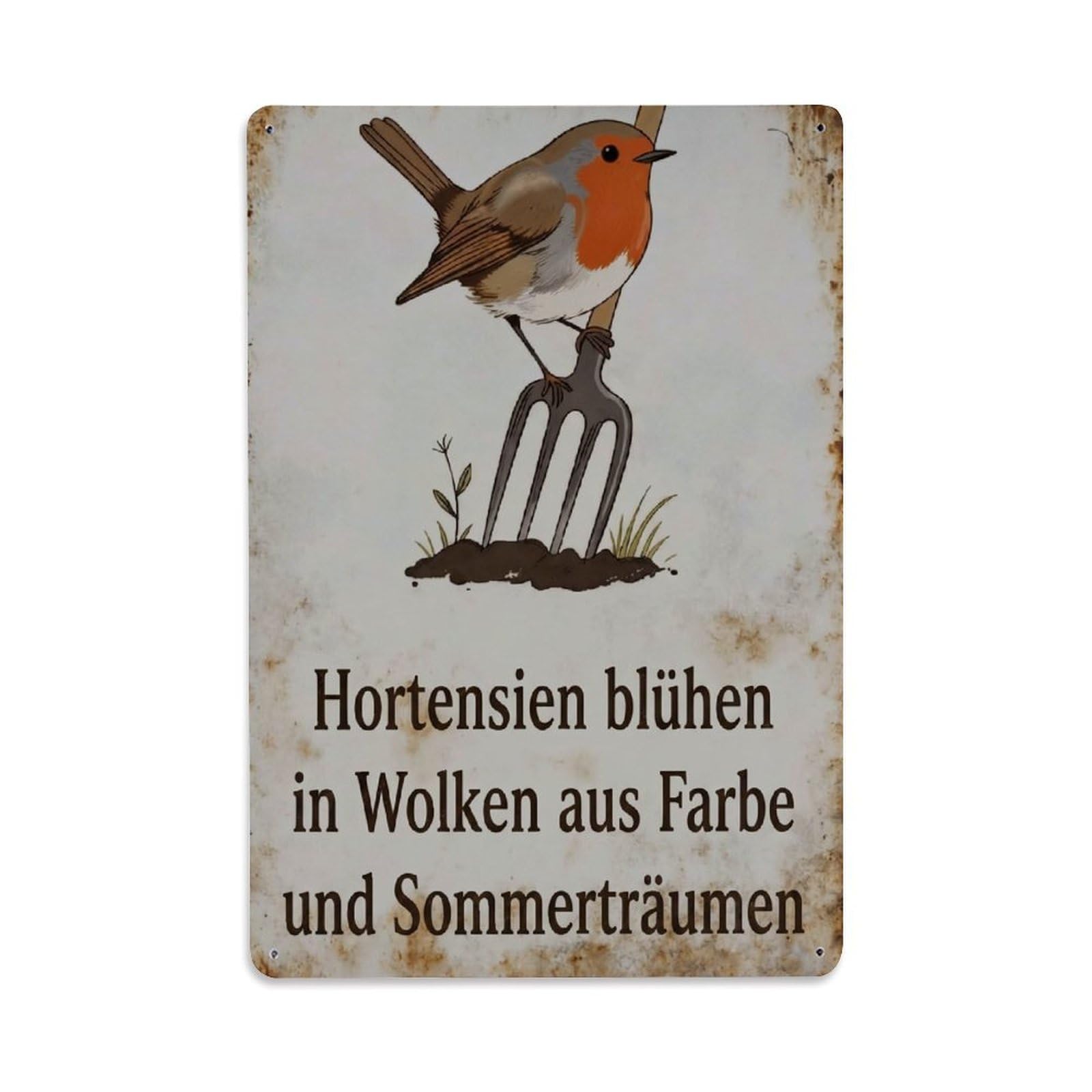 Robin Bird Garden Quote Hydrangea Bloom Metal Tin Sign