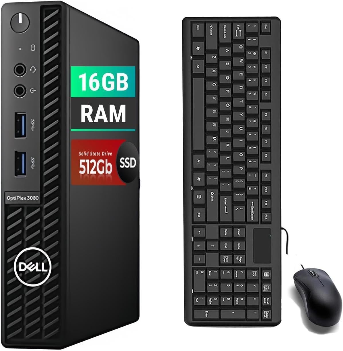 Dell OptiPlex 3080 Mini Ordinateur de Bureau, Intel Core i5-10500T, 16 Go de RAM, 512 Go SSD, Clavier américain QWERTY, WiFi, Bluetooth, Windows 11 Pro (reconditionné)
