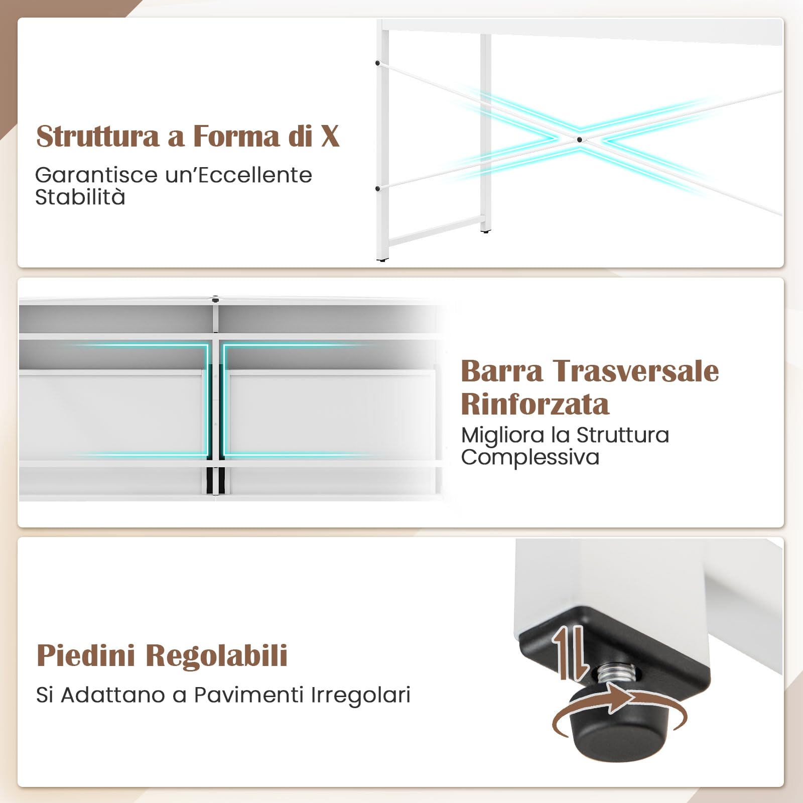COSTWAY Scrivania per Computer con 2 Cassetti, Scrivania Porta PC con Telaio in Metallo e Legno, Posizione da Lavoro per Studio e Ufficio, Portata 100 kg, 112 x 48 x 76 cm (Bianco)
