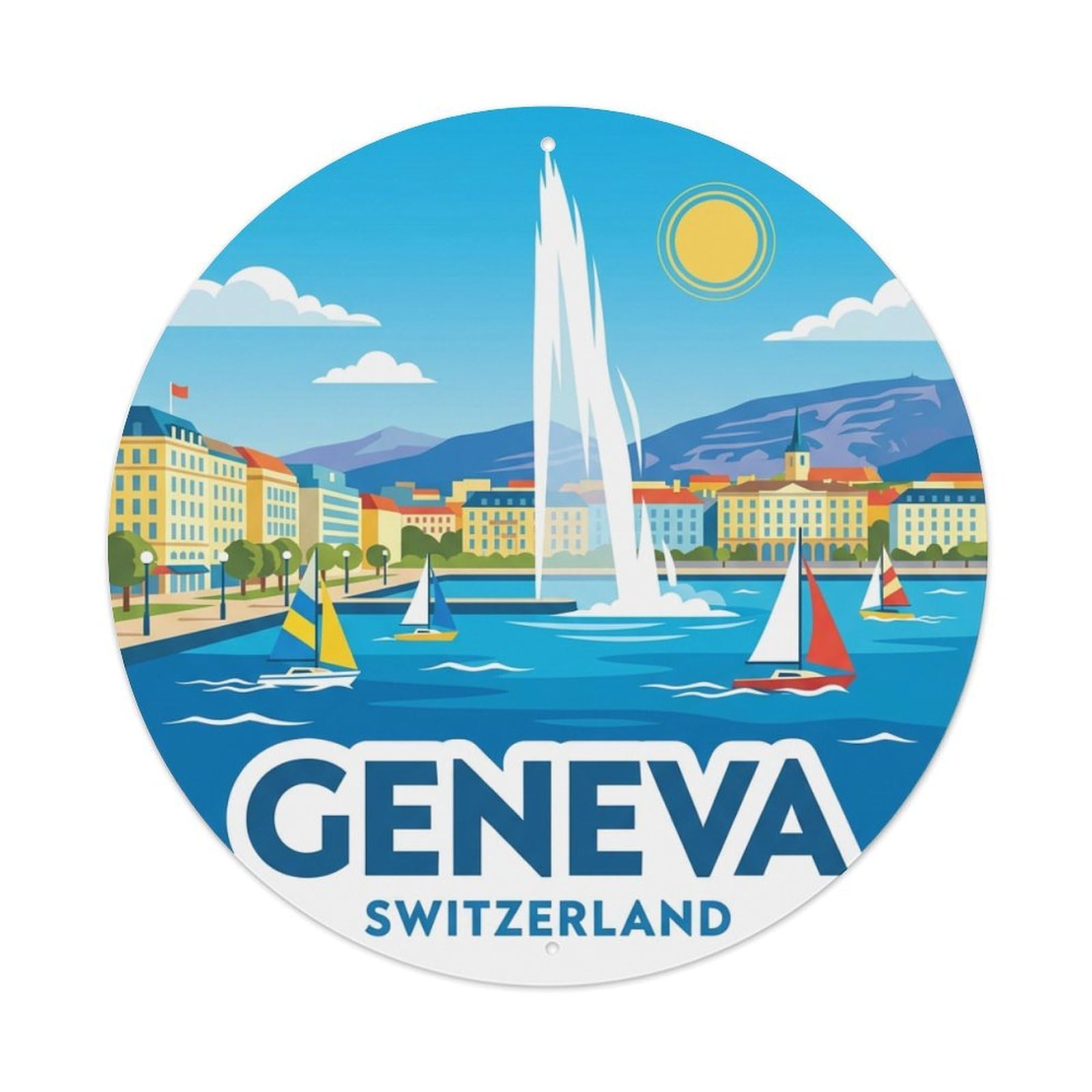 Galvaxio Style Retro Travel Switzerland Geneva Metal Tin Sign
