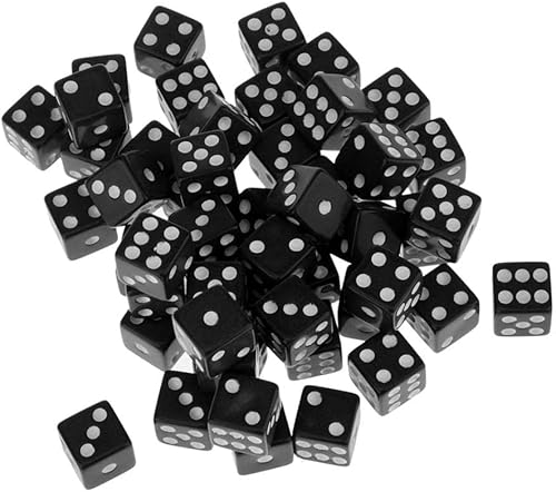 Paquete de 50 dados de esquina cuadrada de 0.472 in de seis caras, color negro