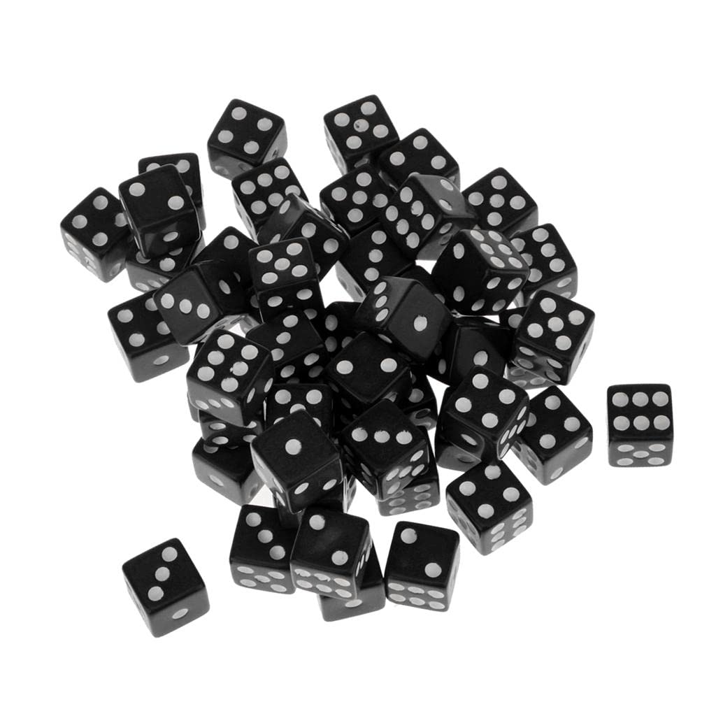 Tiuimk50 Pack 12mm Square Corner Six-Sided Dice - Black