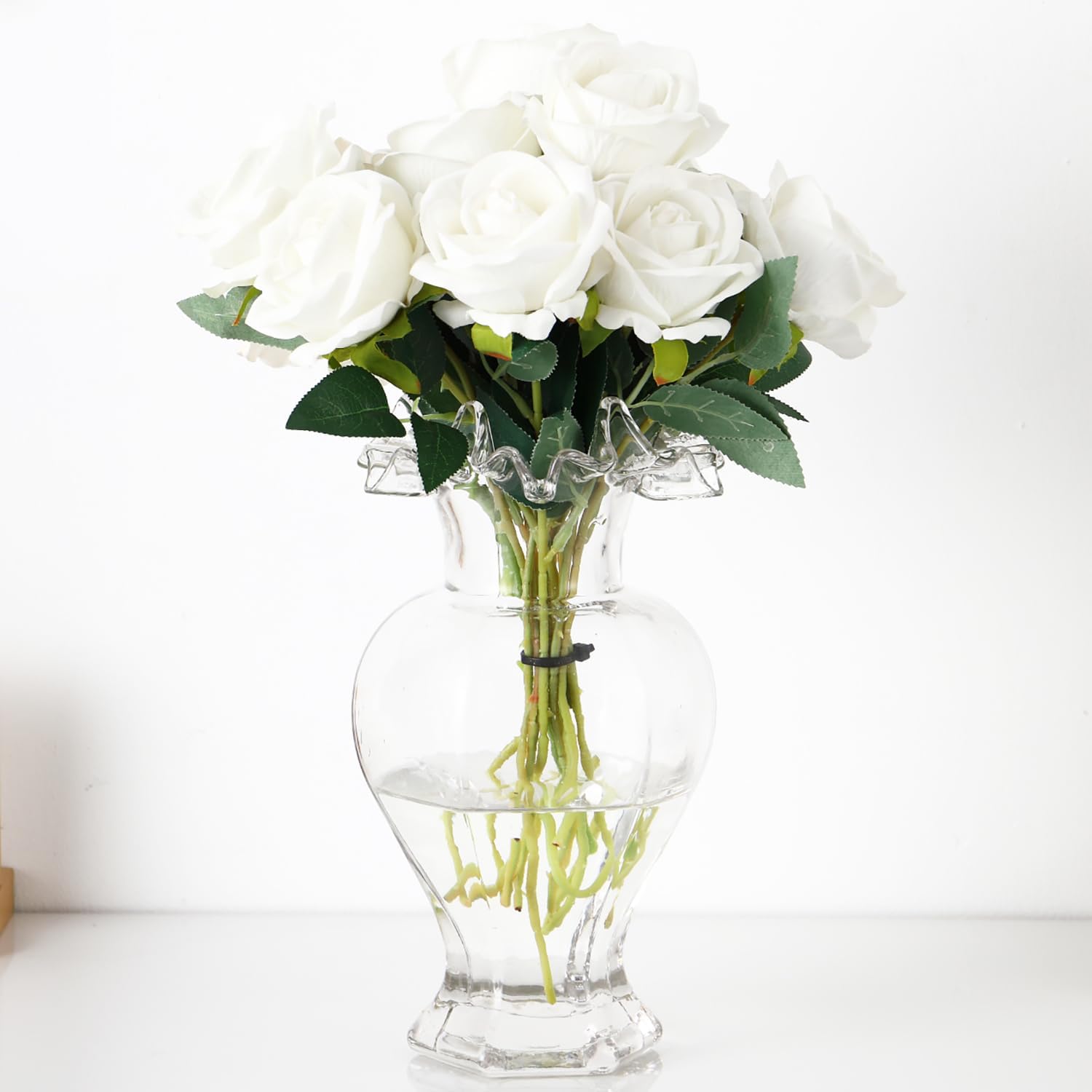 Large Glass Vase, Clear Vase for Flowers, Flower Vases for Bouquet, Glass Flower Vases for Living Room, Dining Table, Shelf, Wedding, Office, Coffee Table, 9.5 Inches