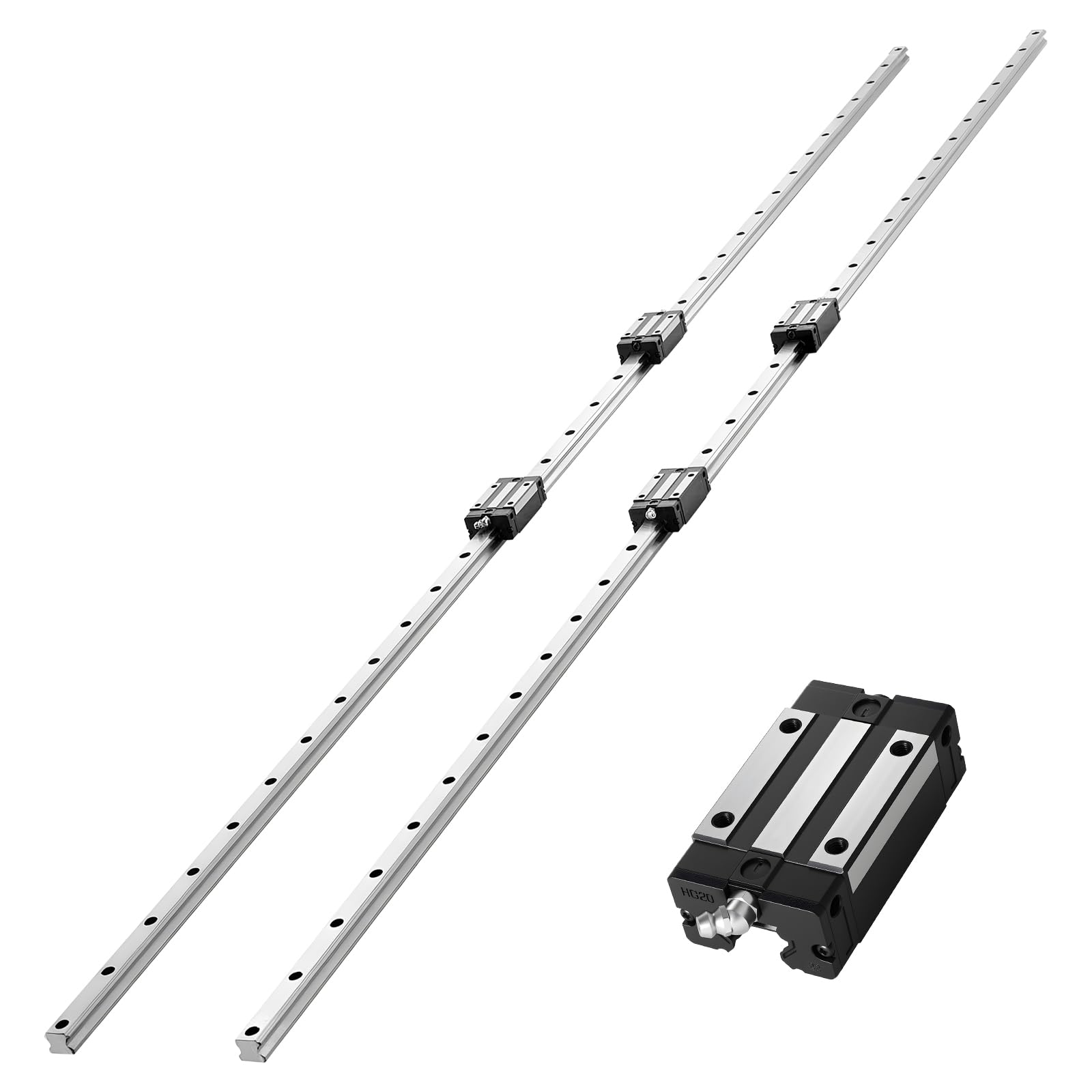 VEVOR Kit Guida Lineare HGR20 2 pezzi da 2000 mm, Guide Lineari 4 Blocchi di Scorrimento con Cuscinetti, Kit Antiruggine per Fai da te, Router CNC, Torni, Fresatrici, Stampanti 3D