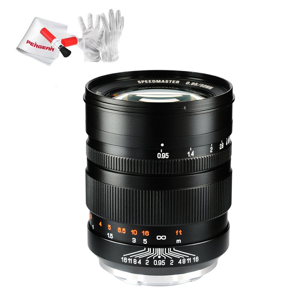 Zhongyi Mitakon 50mm f/0.95 Manual Fixed Lens 10 elements/7 Groups for Sony Full Frame E-Mount Cameras Standard-Prime Lens with Pergear Cleaning Kit