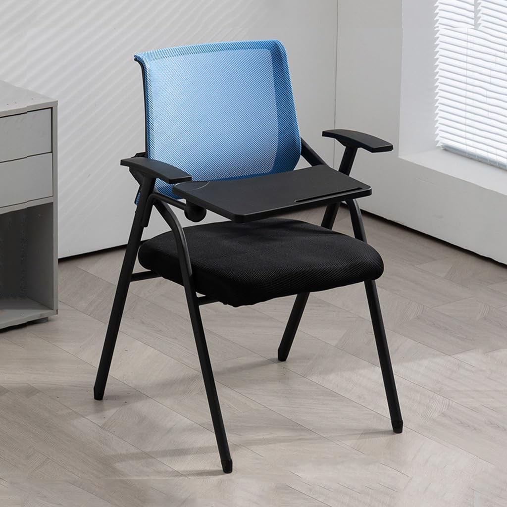 MYUYEE Tablet Arm Chair Mesh Office Chair With Lumbar Support,Classroom Chair With Desk Attached,Foldable Chair Nesting Stacking Chairs Meeting For Training Waiting (Blue)