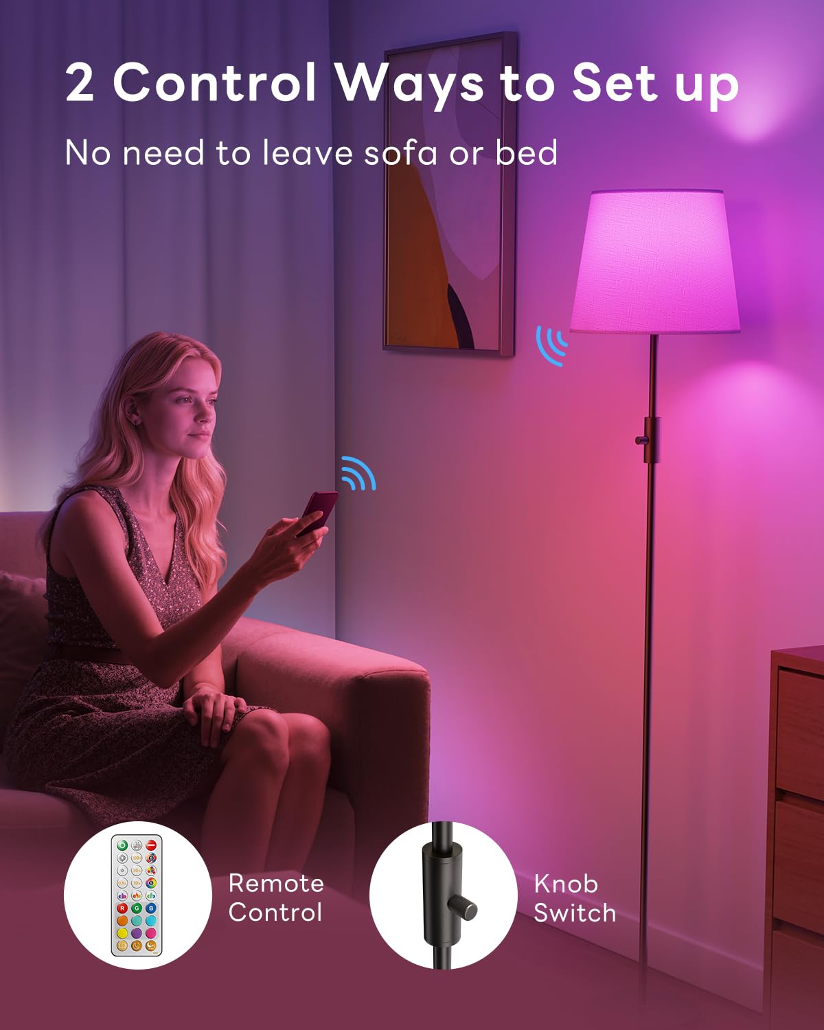 Lampada da Terra Salotto, LED Piantana Lampada da Terra per Dimmerabile con Bulbo 1200lm 10W RGBCW Lampade da Terra Paralume Moderna Nera per Camera, Ufficio, Bambini Stehleuchte