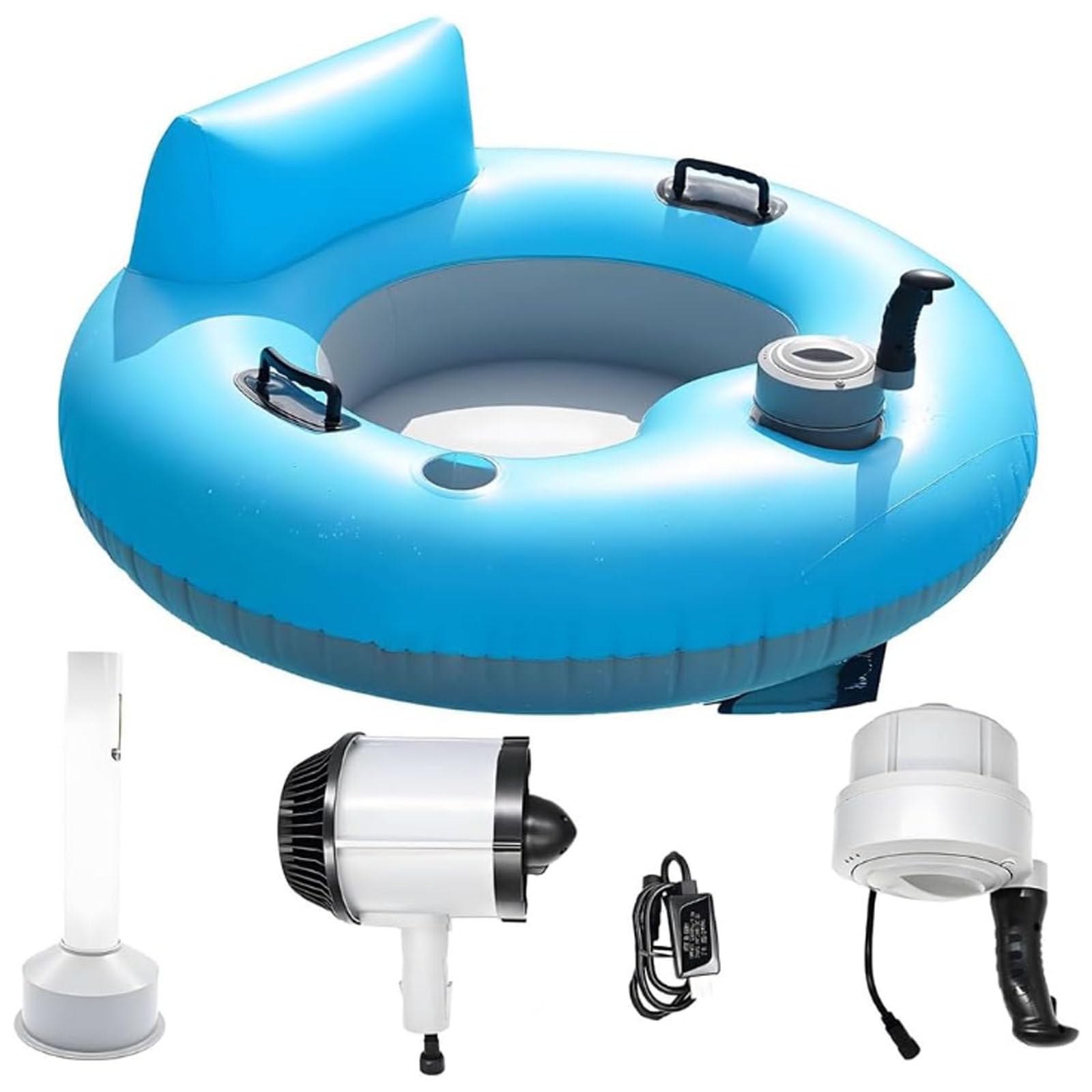 ErShangMao Electric Inflatable Pool Lounger,Motorized Pool Float for Adults,50W Powered Drift Tube with Soft Backrest,Cup Holder,Storage Bag,42in River Run Tube,Electric Floating Chair For Lake,Pool