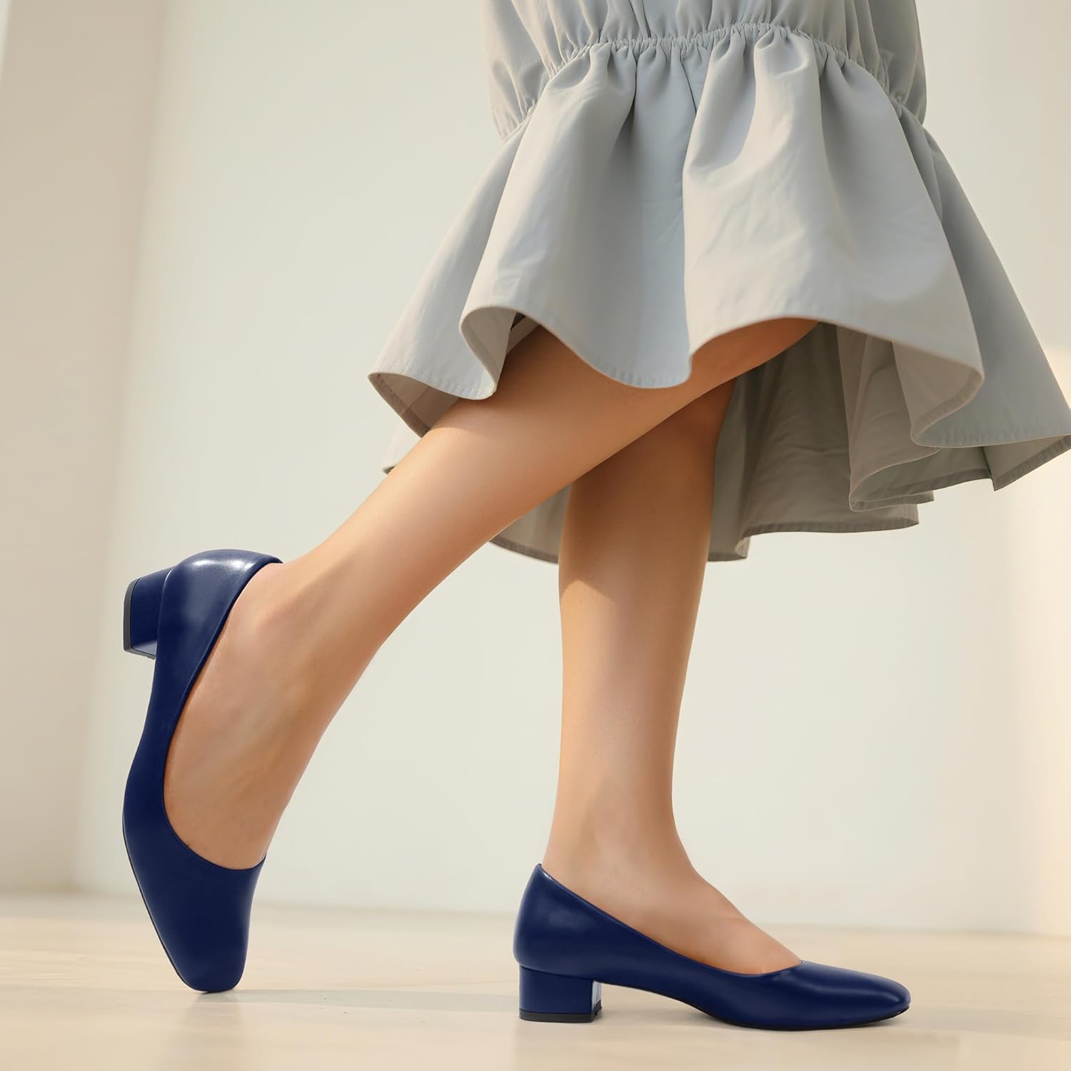 Women's Low Heel Pumps 1.2 Inch Square Toe Slip On Chunky Block Heel Comfortable Dress Shoes for Office Work Business Casual Professional - Image 7