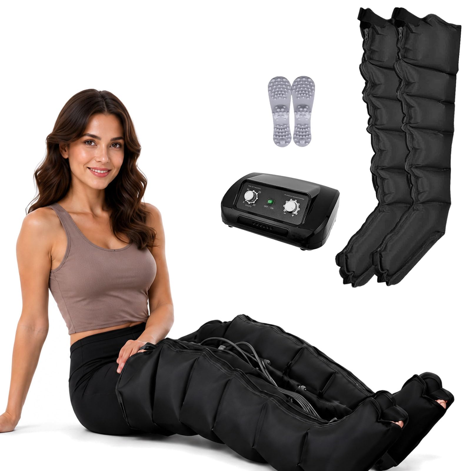 Botas Presoterapia para Casa Piernas y Abdomen Brazos | Maquina De Presoterapia Profesional M/L para Casa | 6 Cámaras Masajeador Drenaje Linfatico Circulación | 0-30 Min, 30-240 mmHg