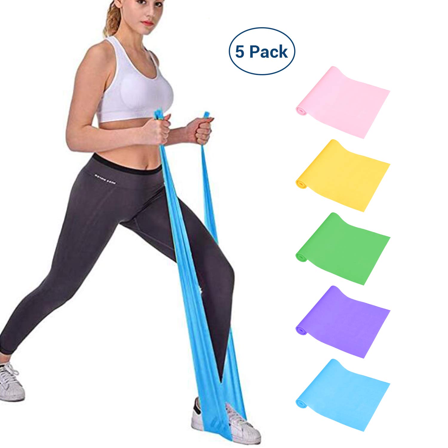 MissShorthair Elastic Exercise Workout Bands Set,Loop Resistance Bands for Home Fitness,5 PCS Bands with Carry Bag