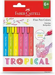 Caneta Ponta Fina, Faber-Castell, Fine Pen Colors, FPB/ES6ZF, 6 Cores Tropical