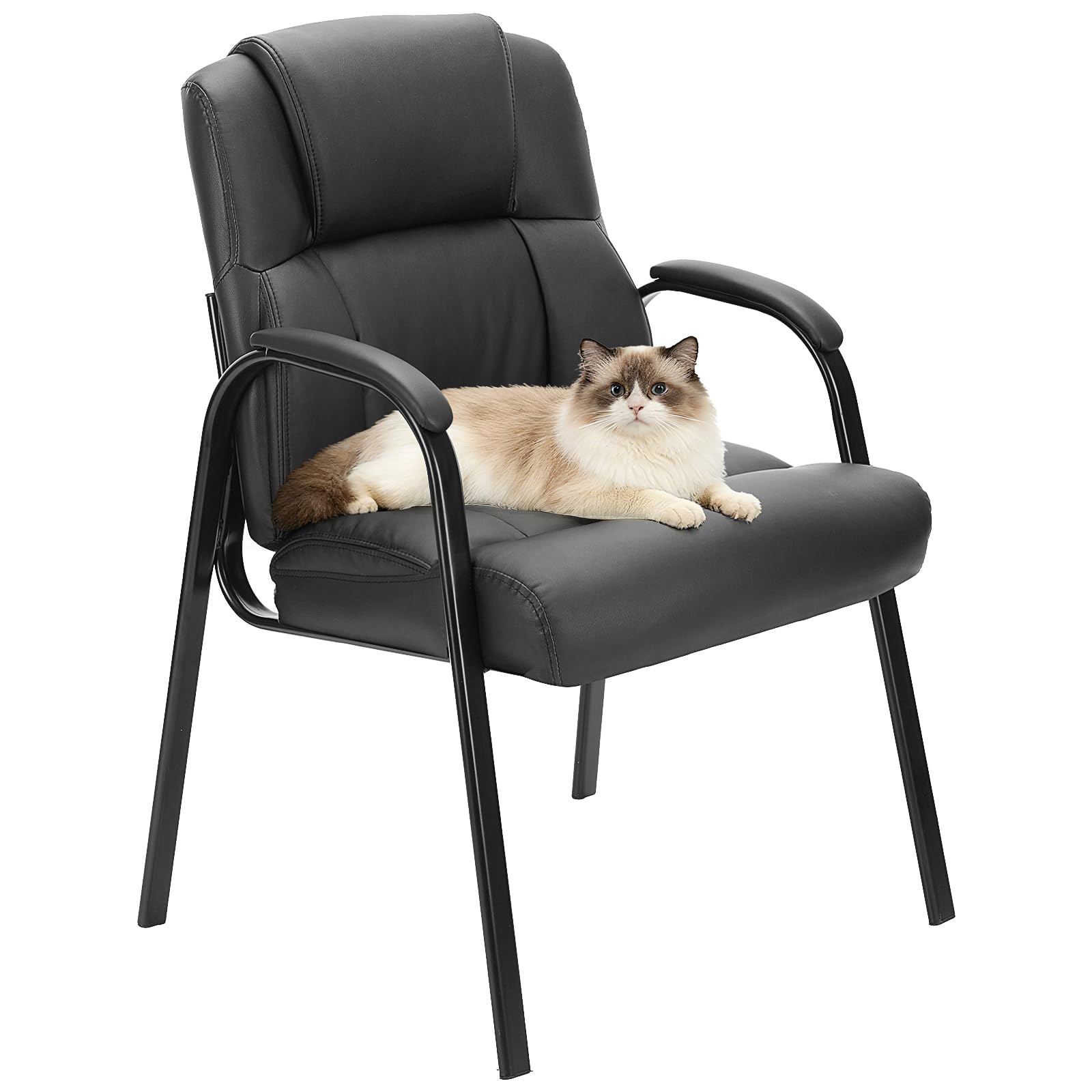 OLIXIS Waiting Room Chairs, Leather Office Desk Reception Guest Stationary Side Chair with Padded Arms for Home Conference Lobby Area Meeting Church Medical Clinic Elderly Student