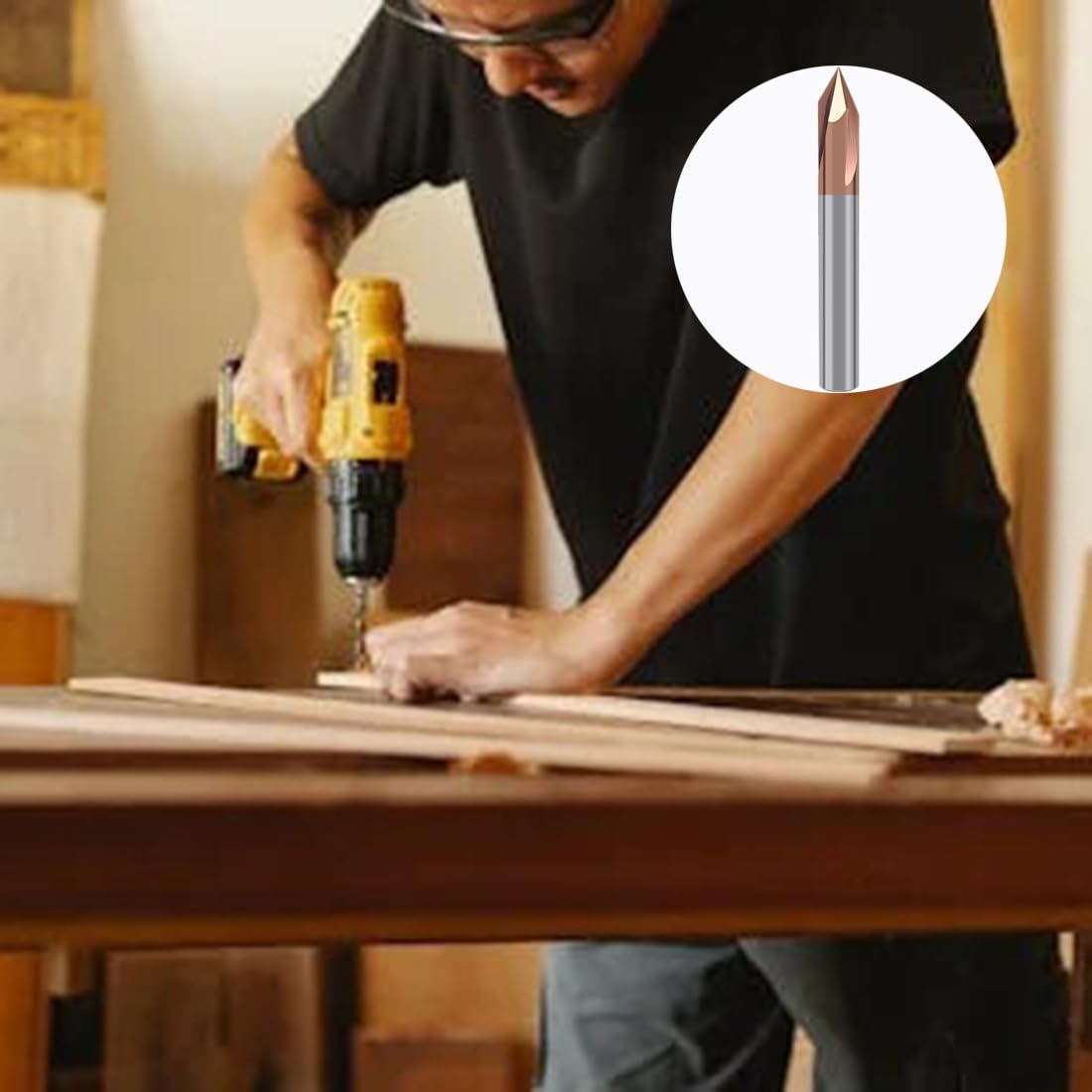 Fraise à graver, Fraise à Chanfreiner 6 mm VHM 3 flûtes en V 90 degrés CNC Fraise à queue avec revêtement, Fraise à rainurer, Fraise à Chanfreiner en Tungstène, Fraise à bois, pour Graver Chanfreiner