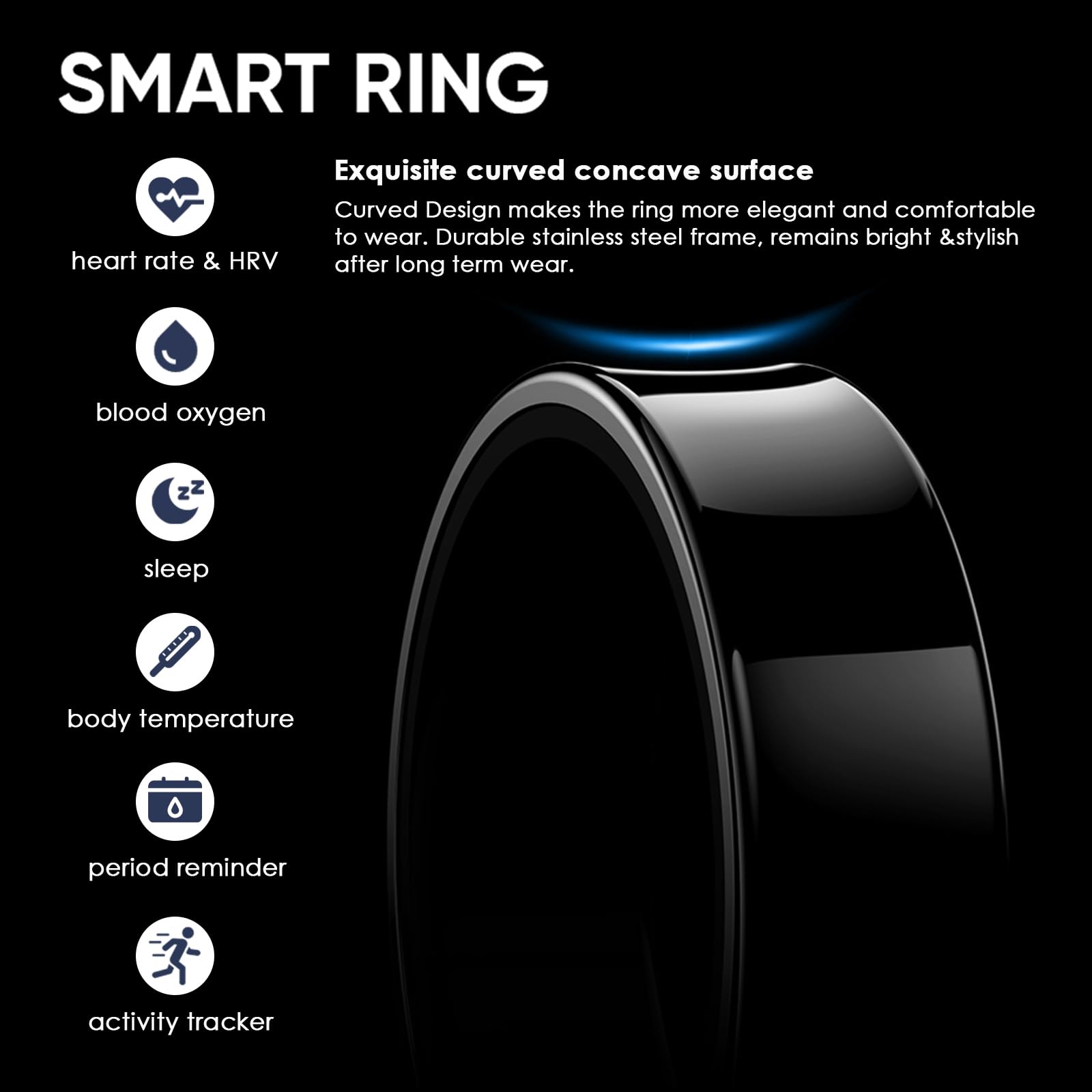 Findtime Smart Ring - Anello Intelligente Per Fitness E Salute, Tracker Per Sonno, Frequenza Cardiaca, Contapassi, Compatibile Con Android E IOS