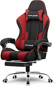 GTPLAYER Gaming Chair, Computer Chair with Footrest and Lumbar Support, Height Adjustable Game Chair with 360°-Swivel Seat and Headrest and for Office or Gaming (RED, Fabric)
