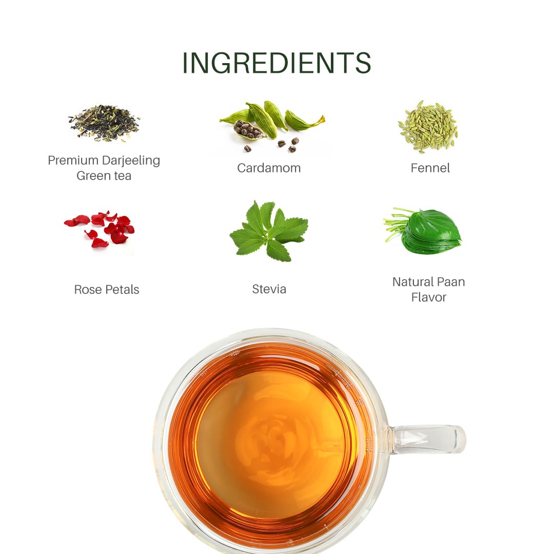 TEAVINE Rose Paan Green Tea - Refreshing Aromatic Artisanal Blend of Green Tea, Rose Petals, Paan Leaves and more | Refreshing blend also helps in reducing bad breath | With Complimentary SS Infuser | 60g 2