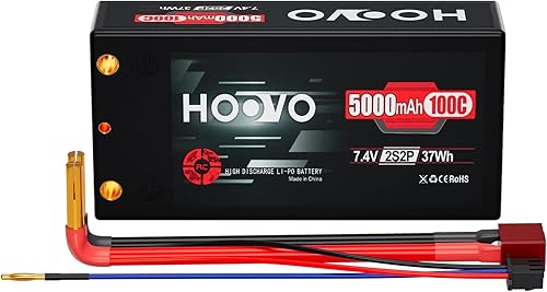 HOOVO 2S 7.4V 100C 5000mAh RC Shorty Lipo Batería Hard Case Pack con 0.157 in Bullet T Conector para RC Escala 1/10 Vehículos Coche Camiones Truggy