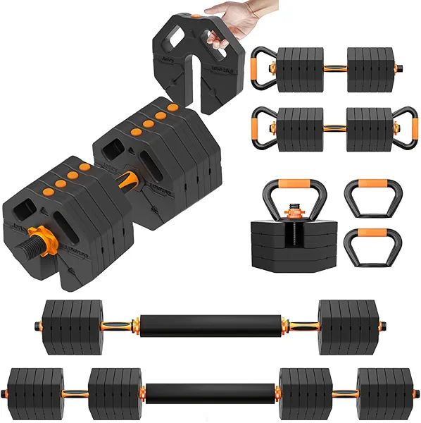 Adjustable Dumbbells 20/30/40/60lbs Free Weight Set with Connector, 5 in 1 Dumbbells Set Used as Barbell, Kettlebells, Weightlift, Push Up Stand, Weight Plate, Women Men Fitness Exercises Equipmentfor Home Gym