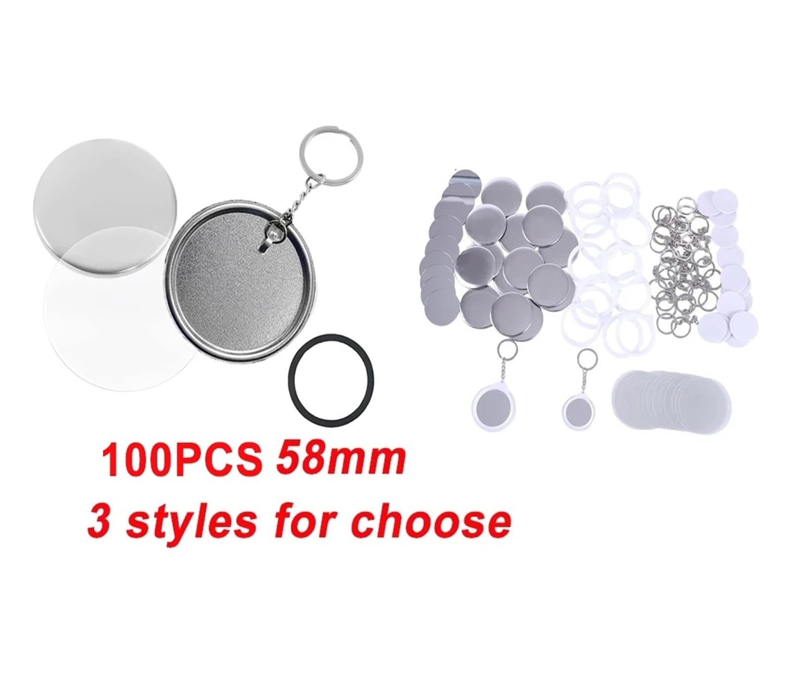 Zestaw do robienia guzików z brelokiem 100 szt., 58 mm, z lustrzanym otwieraczem do butelek, do maszyny do robienia guzików, odznak Produkcja DIY(100PCS Mirror 58MM)