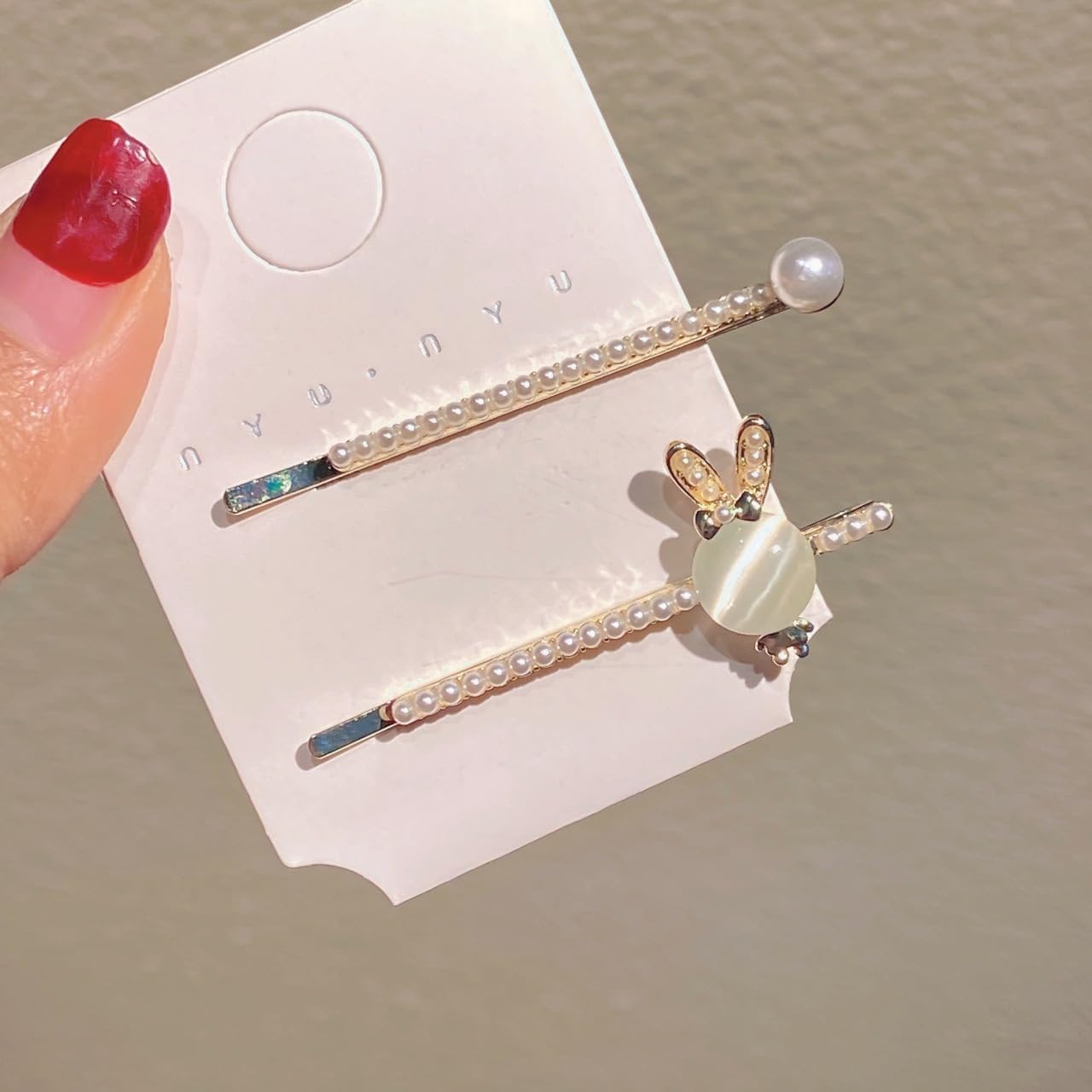 2025新款小兔子猫眼石发夹对夹韩版一字夹刘海夹碎发夹