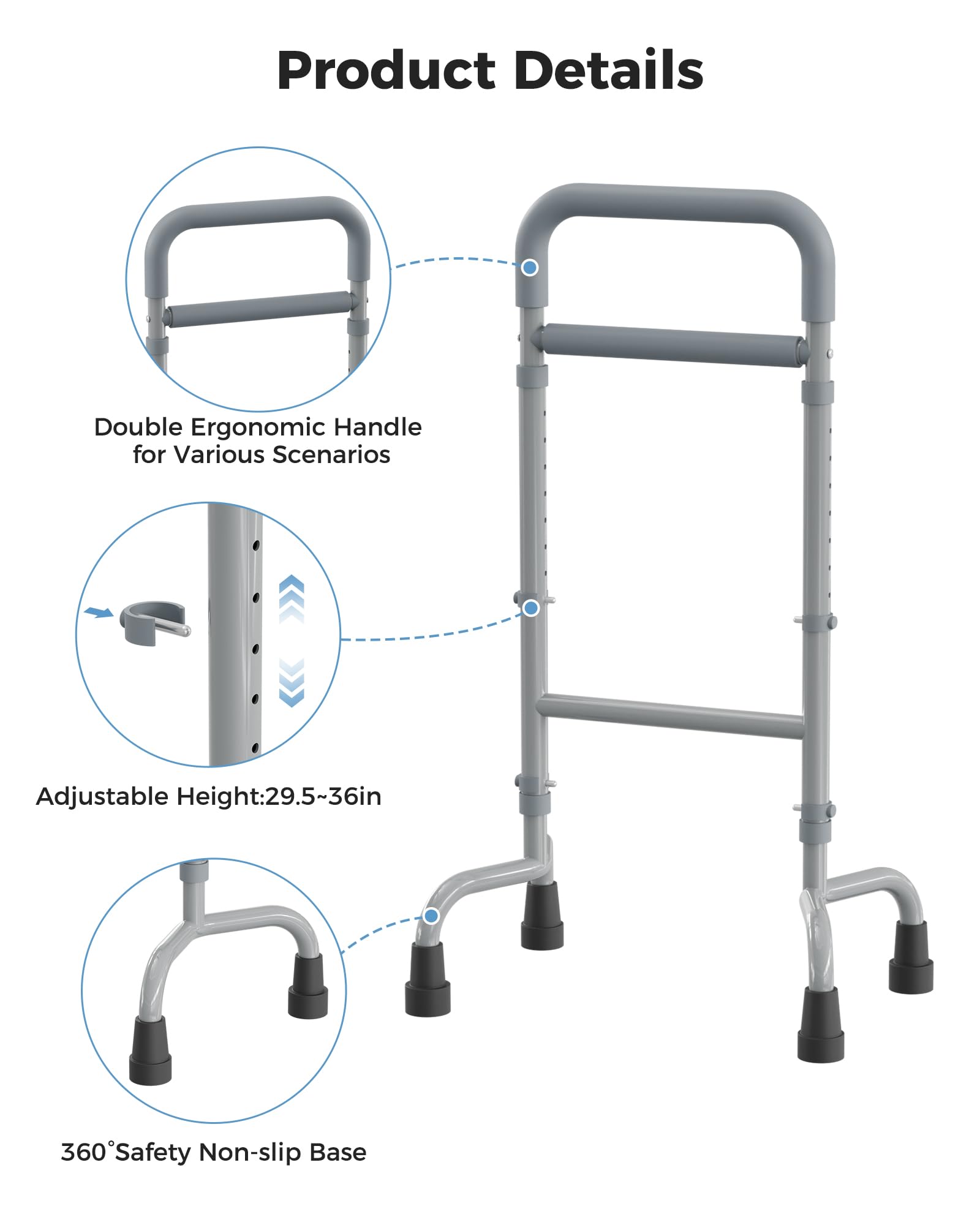 Ayuda de pie para ancianos, ayuda para caminar, ayuda para la movilidad, ayuda de pie ajustable para el equilibrio, dispositivo de asistencia portátil para movilidad de ancianos, gris