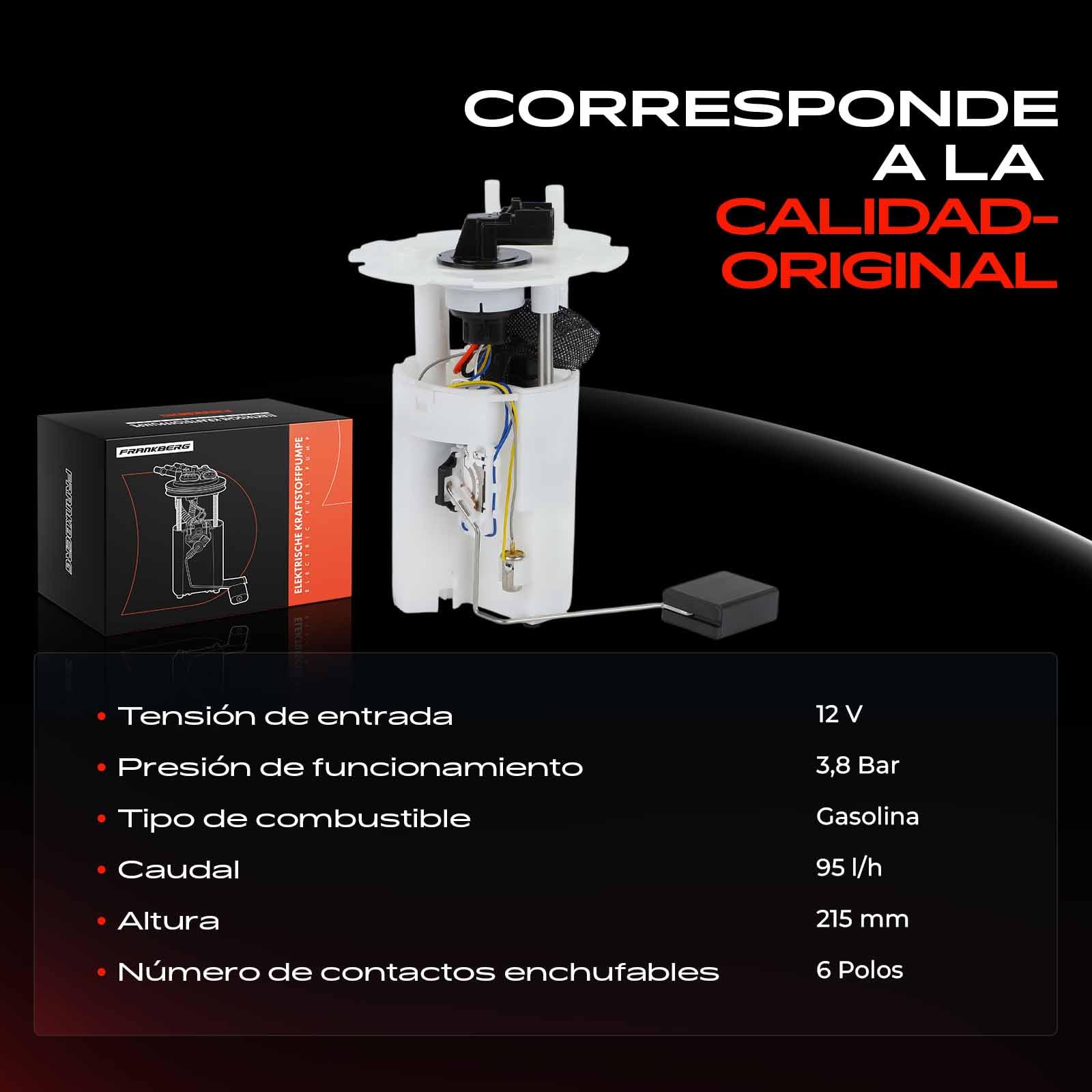 Frankberg Bomba de combustible bomba de gasolina conjunto de módulos de | sin sensor de presión, 6 pines, 96414381; Compatible con: Aveo/Kalos Sedán T200, Kalos sedán KLAS