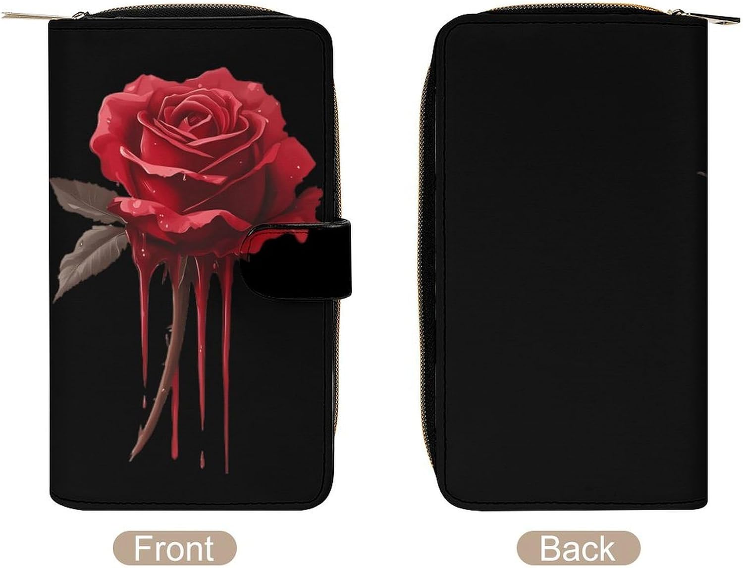 Dripping Rose Funny Long Slim Bifold Wallet Card Holder Purse with Buckle for Men Women