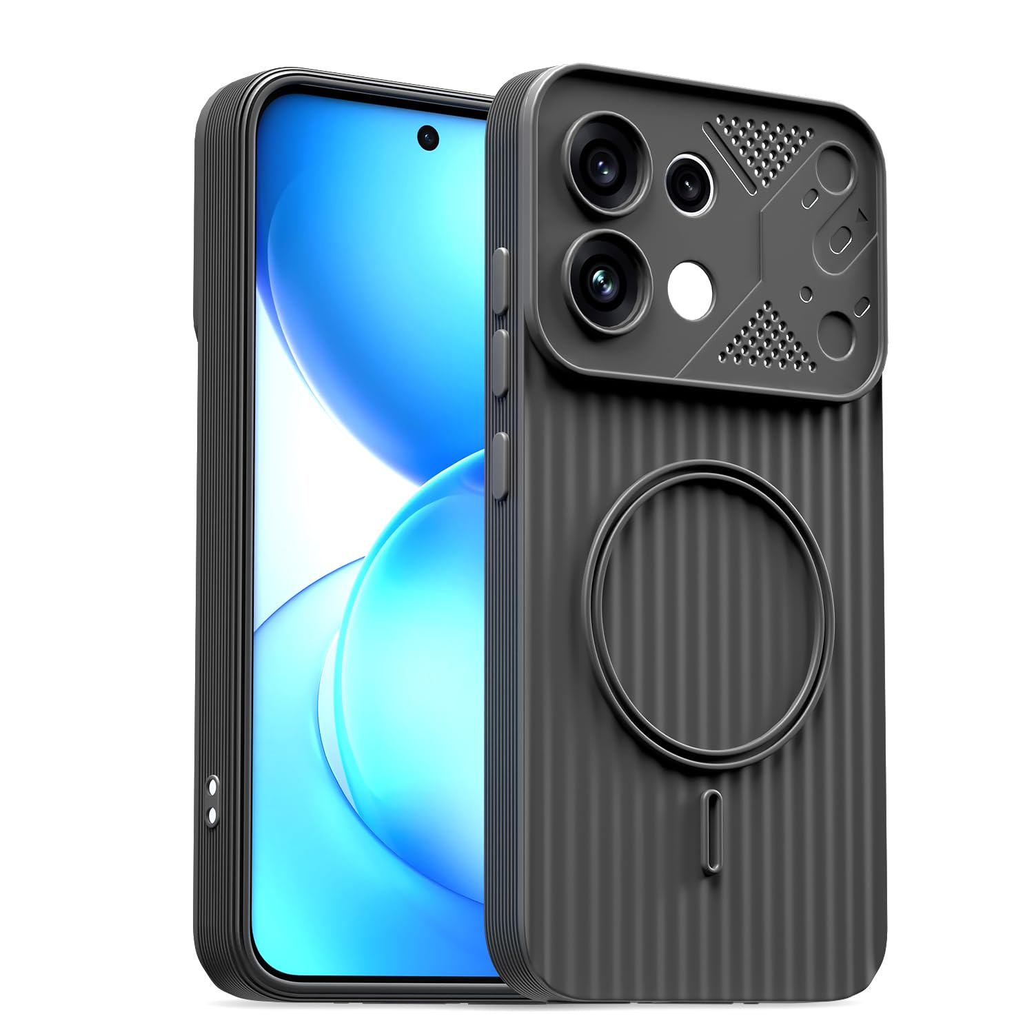 Outlouders Back Cover for Oppo Reno 16c 5G | Silicone Matte Finish | Magnetic Ring Design (Magnetic-Safe Not Compatible) | Shockproof Bumper Case (Grey)-image-14