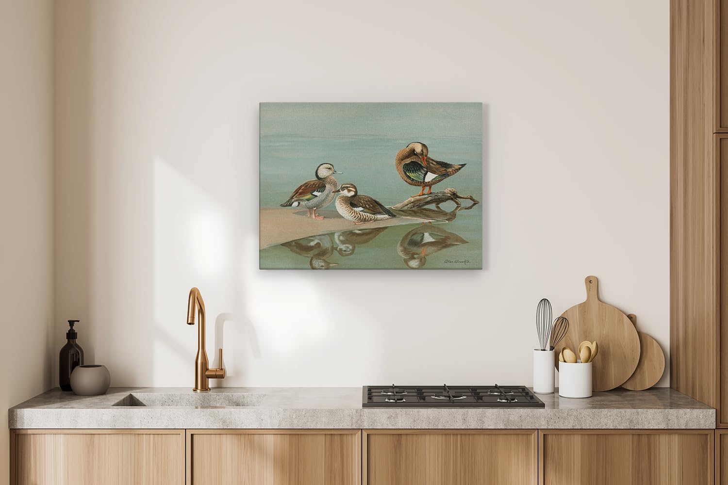 Artaza Leinwand Bilder Enten Vintage Illustration - 80x60 cm - Wanddeko Naturbilder - Wandbilder Tiere - Deko Wasservögel