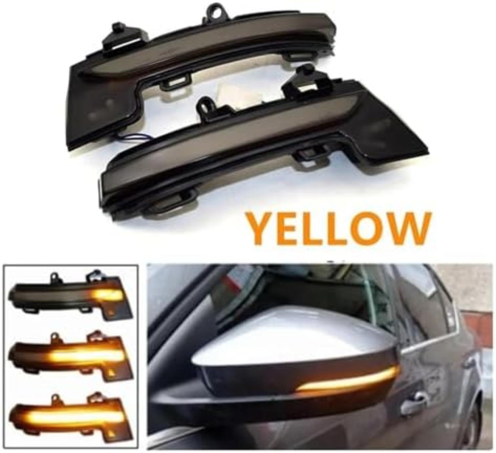 Włączony kierunkowskaz samochodowy, dla Skoda, dla Octavia 3 5E3 Nl3 Nr3, dla Combi 5E5 Led dynamiczne boczne lusterko wsteczne sekwencyjne migacz lampa skrzydłowa (Smoked black Yellow)