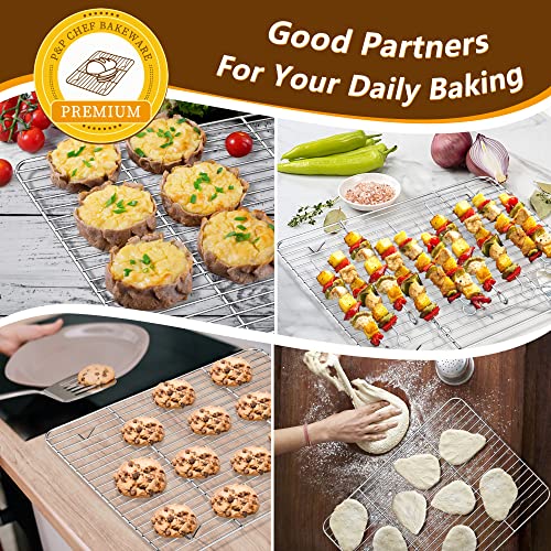 P&P Chef Baking Sheets And Racks Set (2 Sheet + 2 Rack), Stainless Steel Baking Pan Cookie Sheet With Cooling Rack, Size 16''X12''X1'', Non Toxic & Healthy & Easy Clean #TOP4