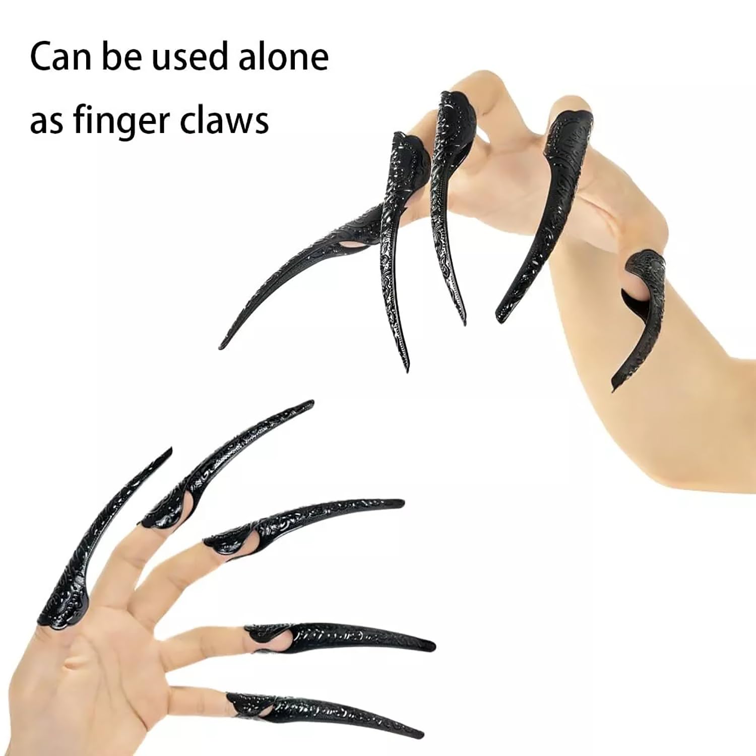 Moonlove Halloween Horror Pointy Claw Gloves, Includes Black Mittens & 10pcs Long Fingernail Rings - Image 3