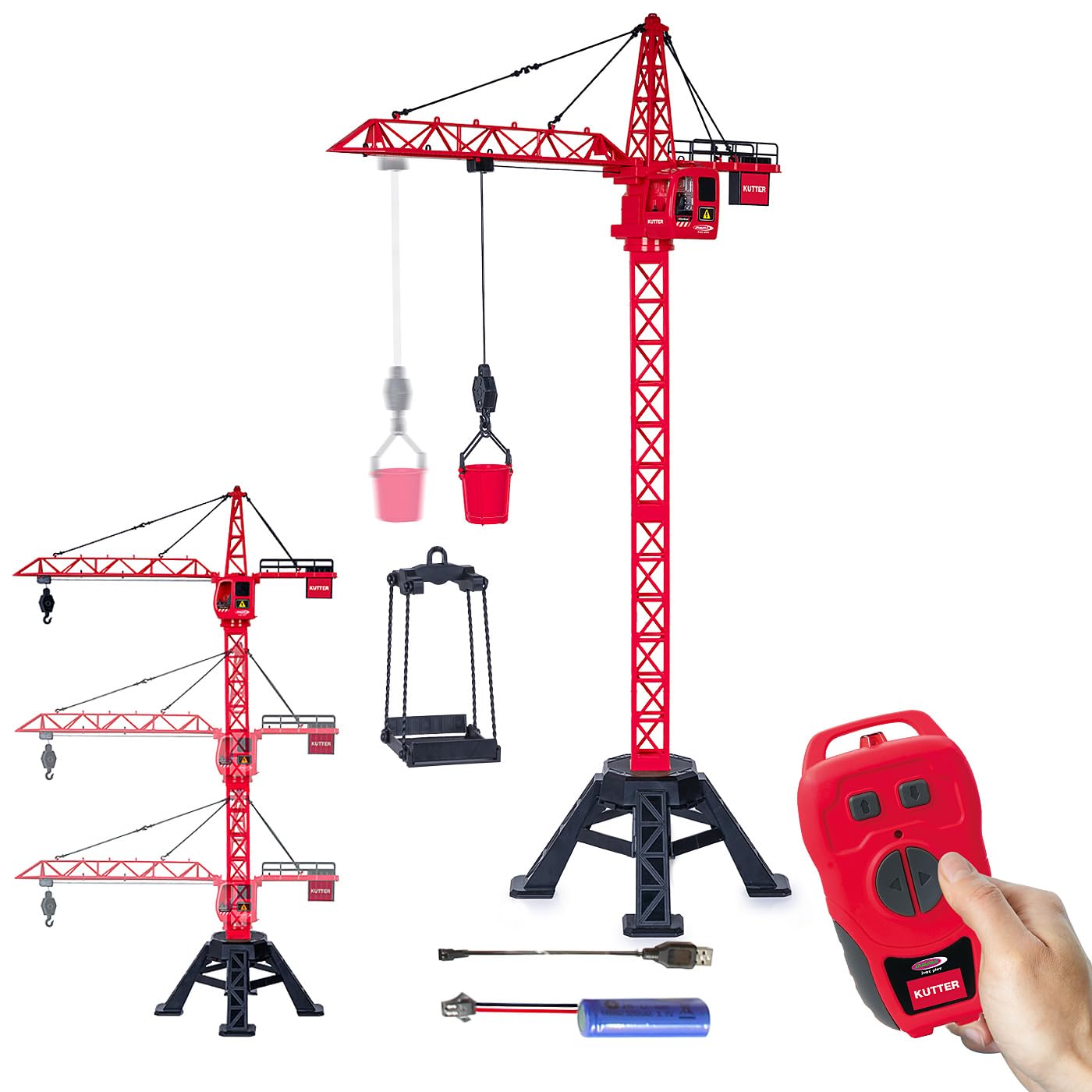 JAMARA 406321 Grúa giratoria XL 99 IR, grúa a Partir de 6 años, Juguete para niños teledirigido con Mando a Distancia, Idea de Regalo para niños, Gancho de Carga Arriba/Abajo, Giro sin Fin de Torre
