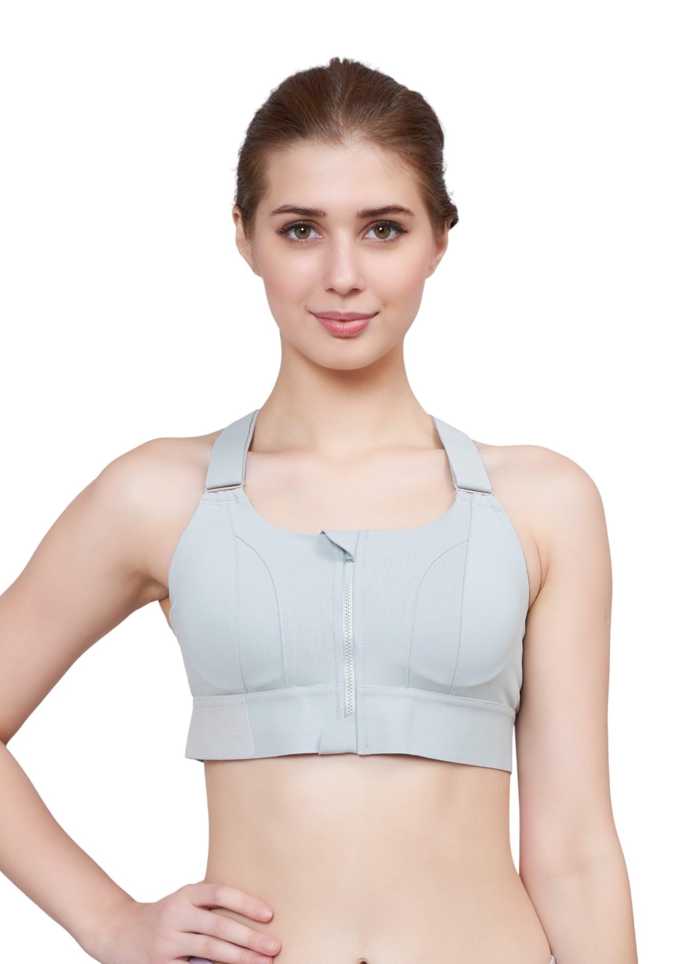 Women's Polyester Blend Padded Front Zip Full Coverage High Support Sports Bra For Workout-image-43