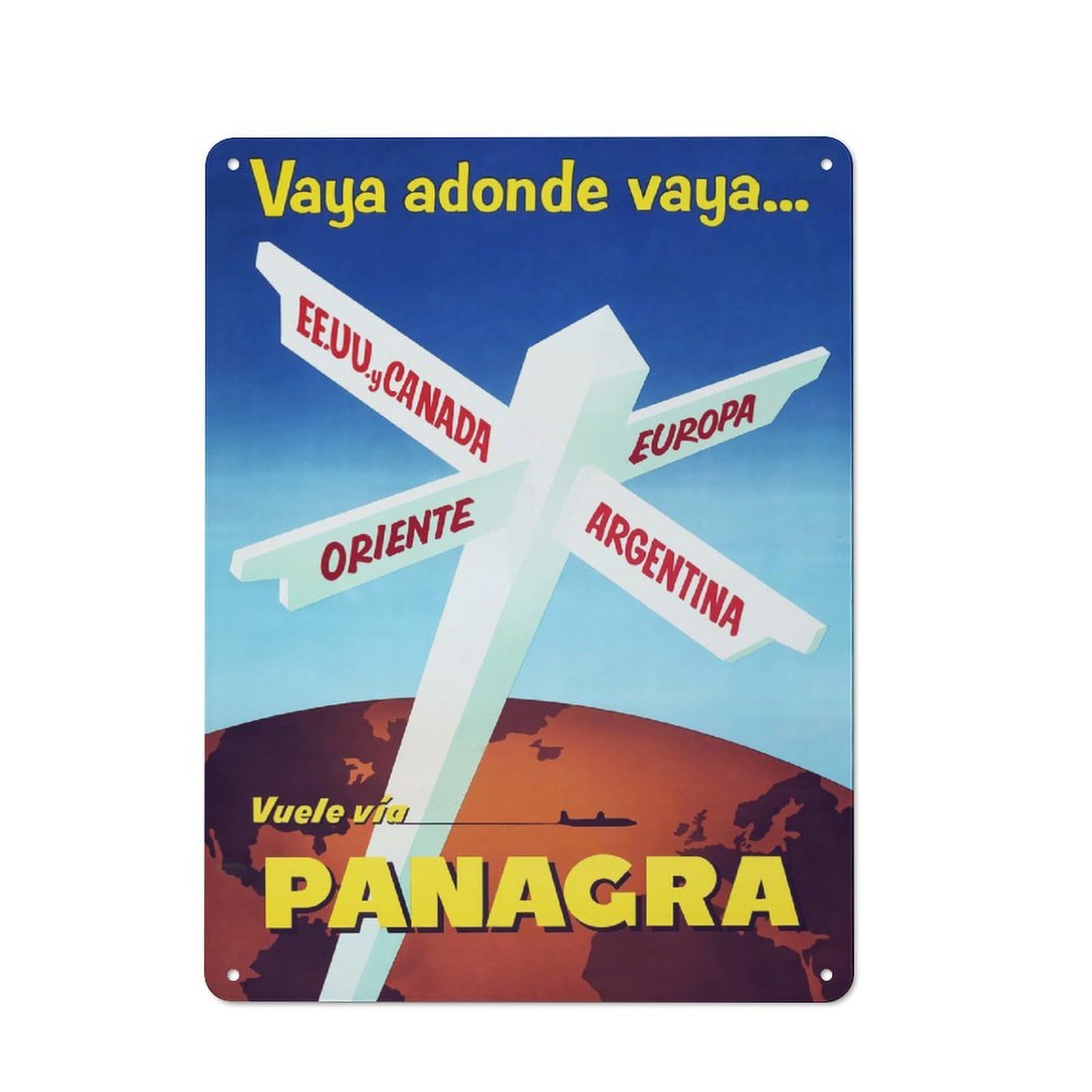Junmoney Style-23 Panagra Travel Retro Tin Wall Plaque 40X30cm For Home Office Or Studio, For Cooler-Month Interiors With Retro Character