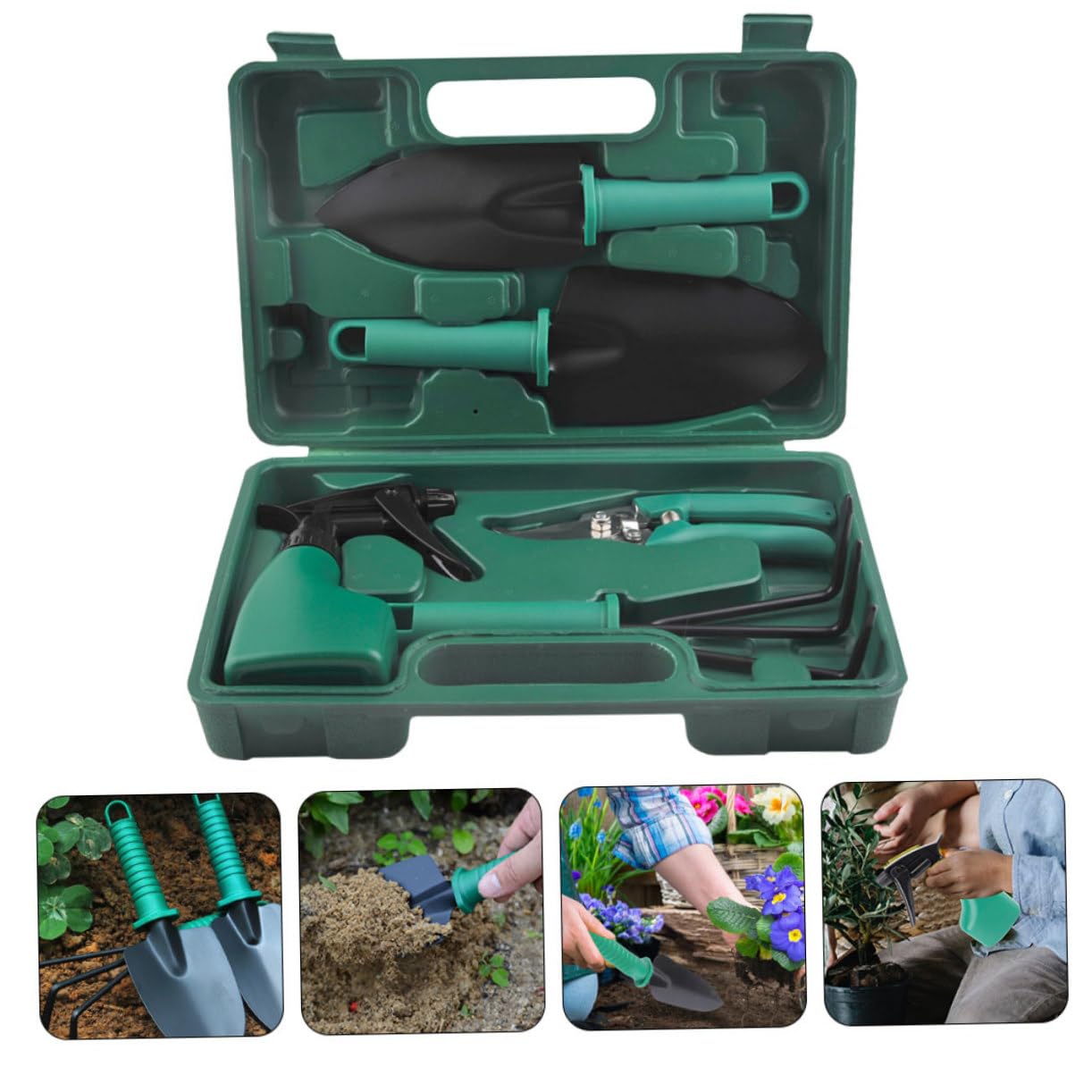 Toyvian Outils De Jardinage avec Pelle Râteau Ciseaux Pulvérisateur Et Étui De Rangement pour Plantation Et Ameublissement Sol