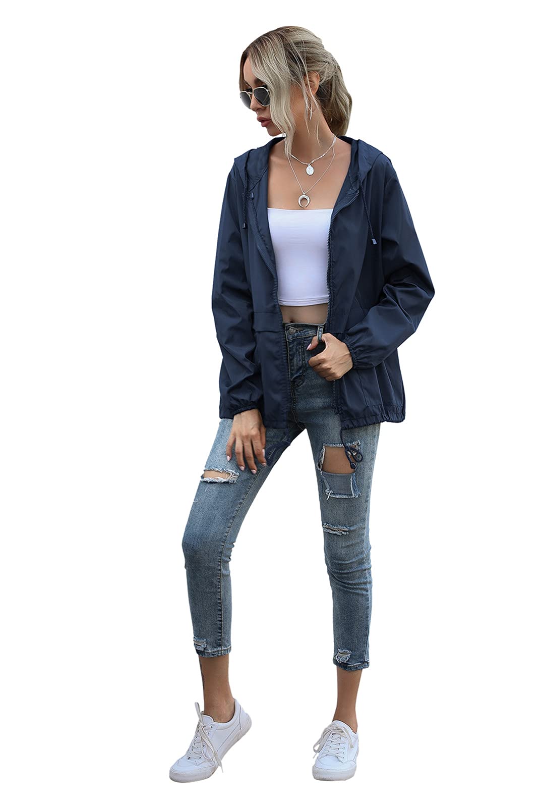 SotRong Veste imperméable légère et pliable pour femme - Coupe-vent - Fermeture éclair - Avec capuche - Séchage rapide - Imperméable