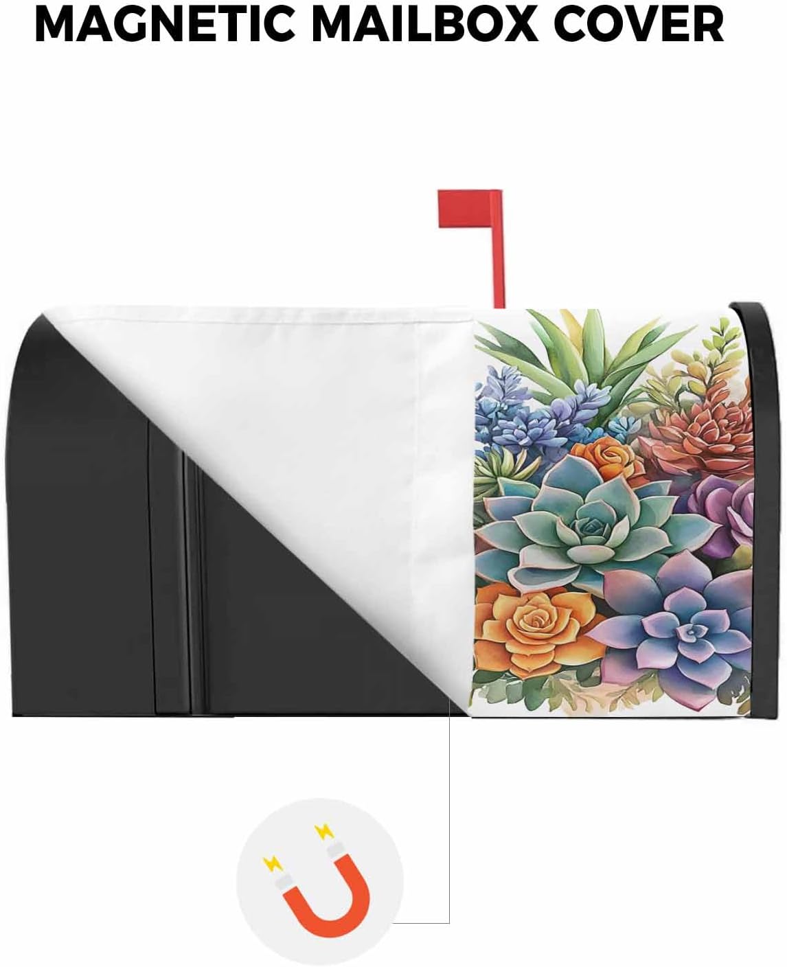 Summer Botanical Succulents Mailbox Covers Magnetic Standard Size,Watercolor Spring Floral Botanical Decorative Post Letter Numbers Box Wrap Covers Large Accessories for Garden Yard Outdoor Décor