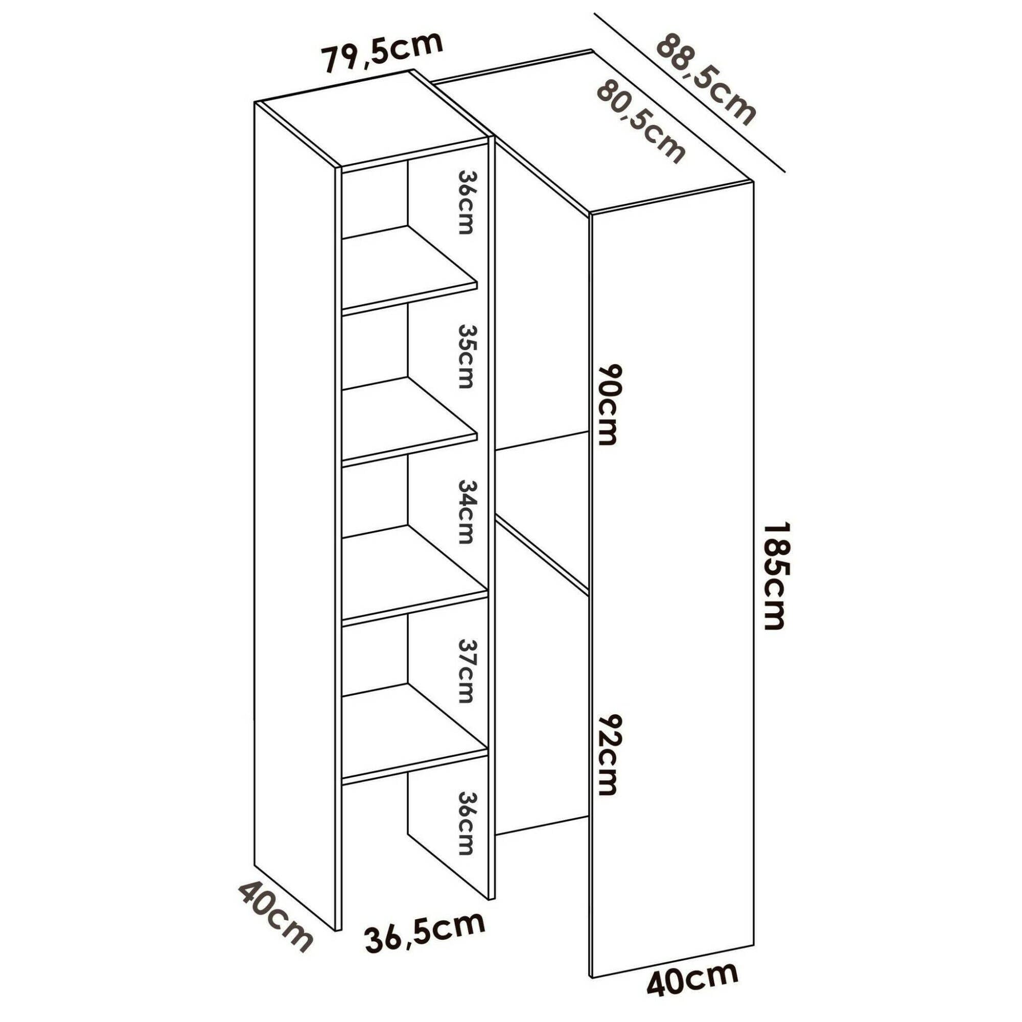 Guardaroba Miramar Senza Ante - Cabina Armadio Bianco E Rovere, 158x40x187 Cm - Foto 2