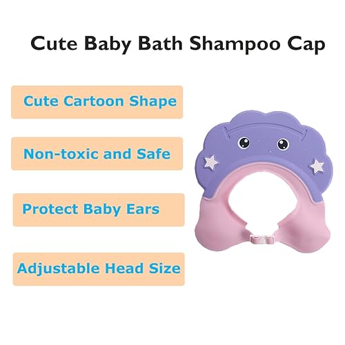Miniatura 10 de Gorro de ducha para bebé, gorro de baño ajustable, gorra de baño impermeable con protección para los oídos, visera de ducha segura, sombrero de