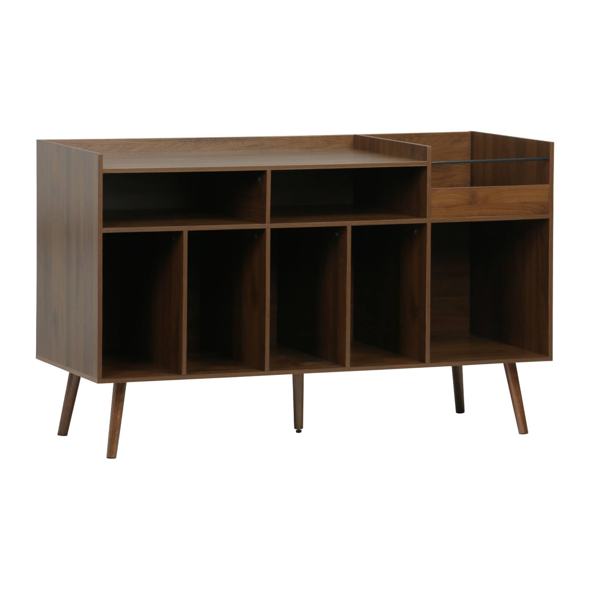 sweeek - Mueble de vinilos XL Vintage Efecto Madera Oscura, 130cm, Nepal, Madera Oscura, 130x50x80 cm